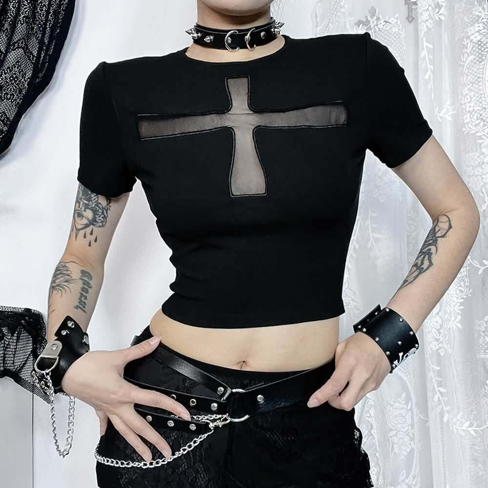 Y2K Gothic Punk Crop T-Shirt - 90s Grunge, Retro Summer, Pastel Goth, Y2K Club Outfits