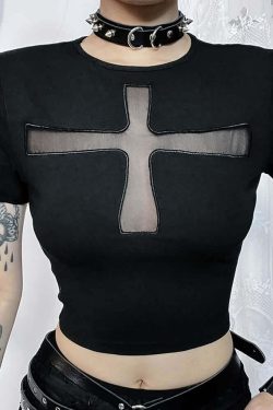 Y2K Gothic Punk Crop T-Shirt - 90s Grunge, Retro Summer, Pastel Goth, Y2K Club Outfits