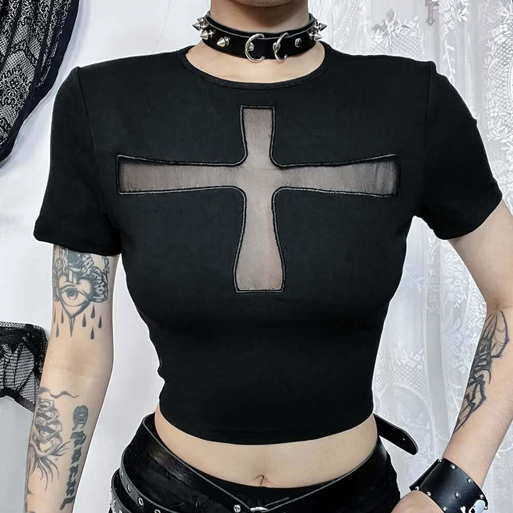 Y2K Gothic Punk Crop T-Shirt - 90s Grunge, Retro Summer, Pastel Goth, Y2K Club Outfits