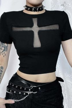 Y2K Gothic Punk Crop T-Shirt - 90s Grunge, Retro Summer, Pastel Goth, Y2K Club Outfits