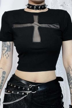 Y2K Gothic Punk Crop T-Shirt - 90s Grunge, Retro Summer, Pastel Goth, Y2K Club Outfits