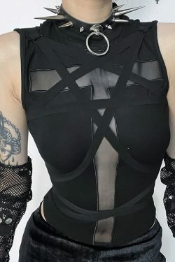 Y2K Gothic Punk Crop Tank Top - 90s Grunge, Retro Summer, Pastel Goth, Y2K Party Outfit