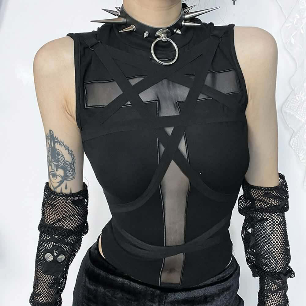 Y2K Gothic Punk Crop Tank Top - 90s Grunge, Retro Summer, Pastel Goth, Y2K Party Outfit