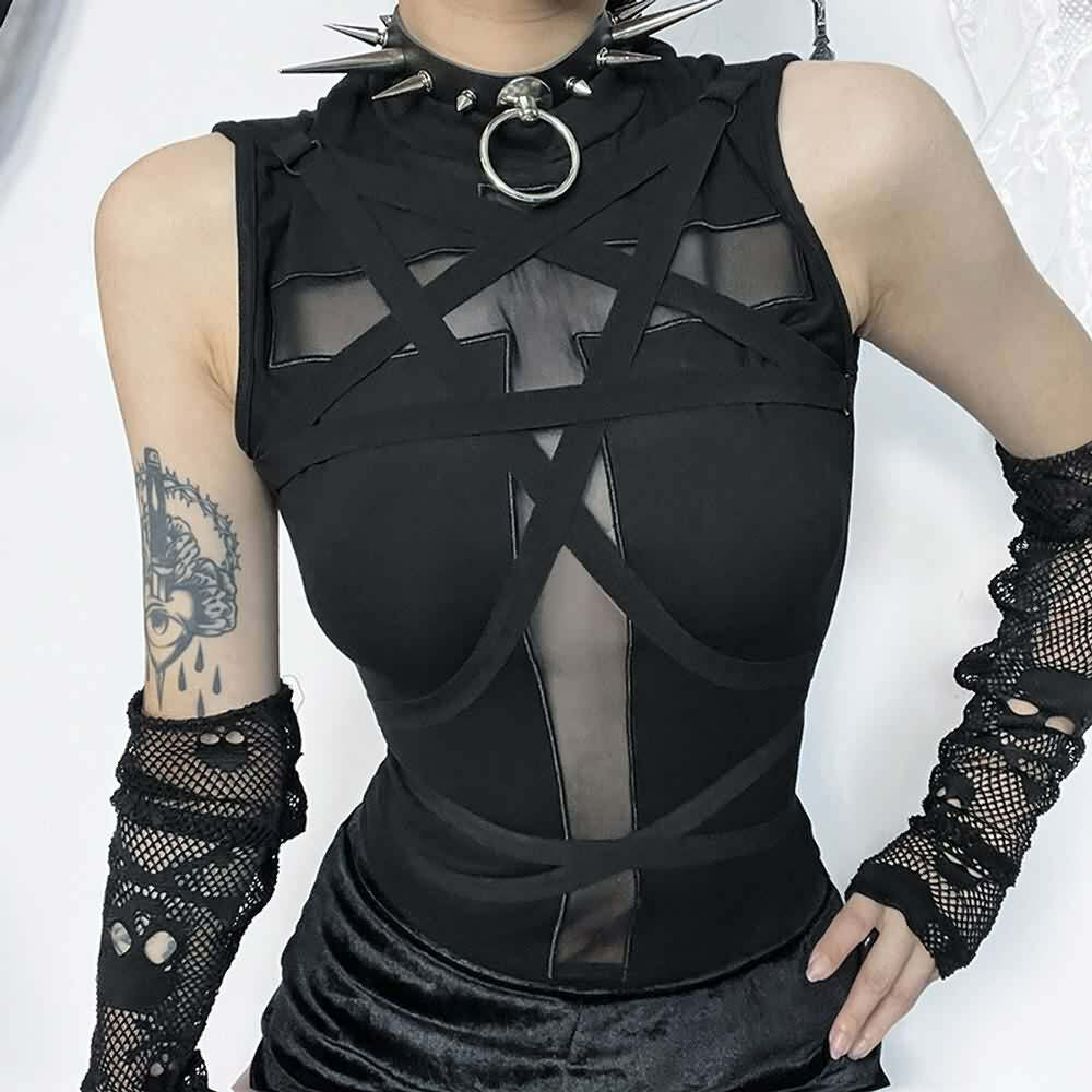 Y2K Gothic Punk Crop Tank Top - 90s Grunge, Retro Summer, Pastel Goth, Y2K Party Outfit