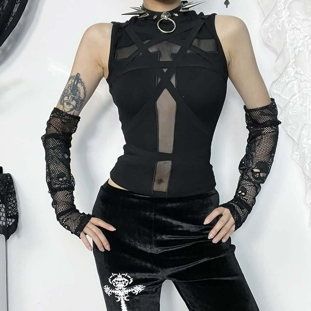 Y2K Gothic Punk Crop Tank Top - 90s Grunge, Retro Summer, Pastel Goth, Y2K Party Outfit