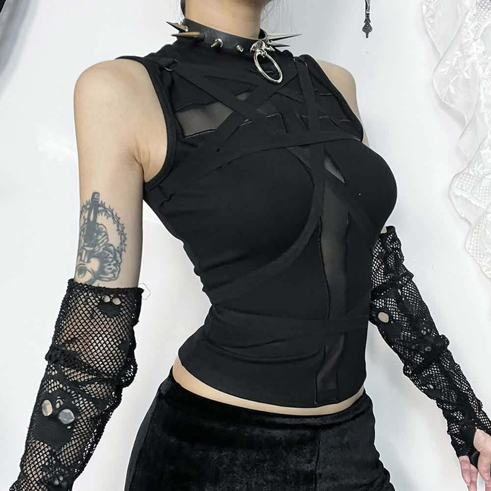 Y2K Gothic Punk Crop Tank Top - 90s Grunge, Retro Summer, Pastel Goth, Y2K Party Outfit