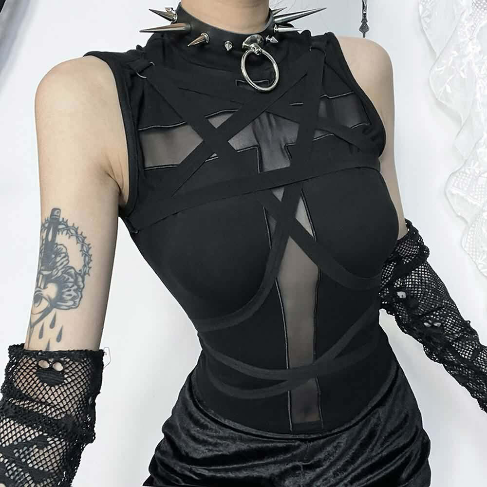 Y2K Gothic Punk Crop Tank Top - 90s Grunge, Retro Summer, Pastel Goth, Y2K Party Outfit