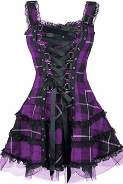 Y2K Gothic Punk Dark Plaid A-line Dress - 90s Grunge Summer Outfit, Retro Y2K Fashion