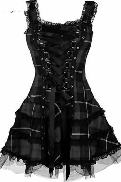 Y2K Gothic Punk Dark Plaid A-line Dress - 90s Grunge Summer Outfit, Retro Y2K Fashion