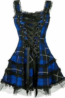 Y2K Gothic Punk Dark Plaid A-line Dress - 90s Grunge Summer Outfit, Retro Y2K Fashion