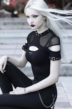 Y2K Gothic Punk Fishnet Mesh Cut Out T-shirt - Retro 90s Grunge Summer Outfit