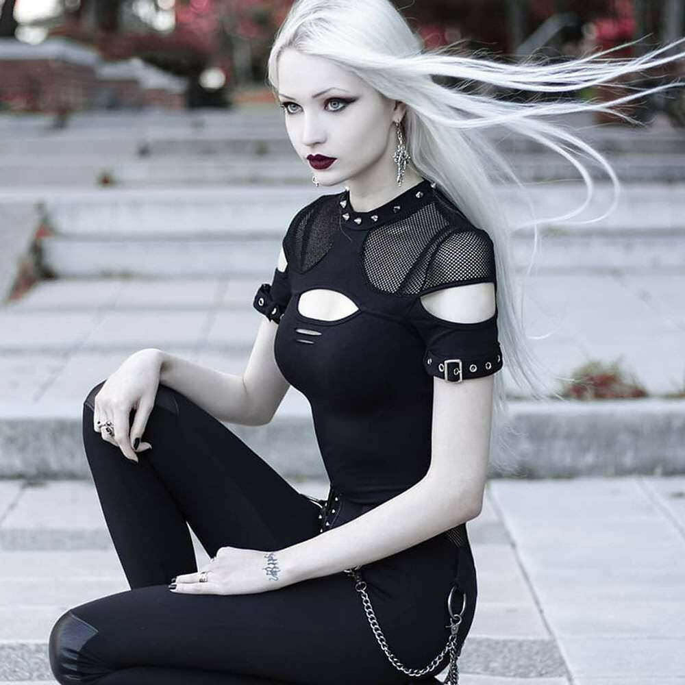 Y2K Gothic Punk Fishnet Mesh Cut Out T-shirt - Retro 90s Grunge Summer Outfit
