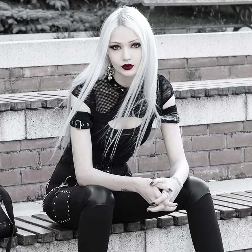 Y2K Gothic Punk Fishnet Mesh Cut Out T-shirt - Retro 90s Grunge Summer Outfit