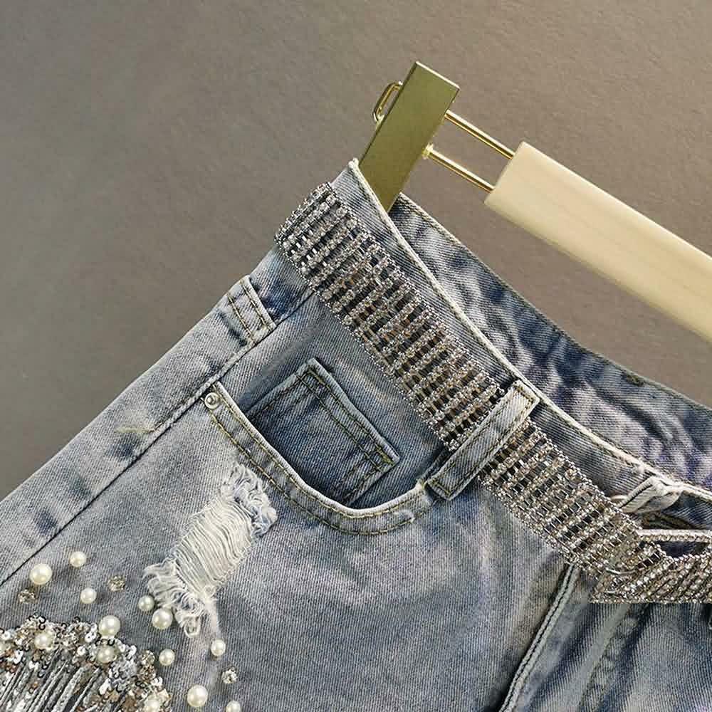 Y2K Gothic Punk Fringe Denim Shorts - 90s Grunge Summer Outfit, Retro Y2K Fashion