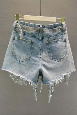 Y2K Gothic Punk Fringe Denim Shorts - 90s Grunge Summer Outfit, Retro Y2K Fashion
