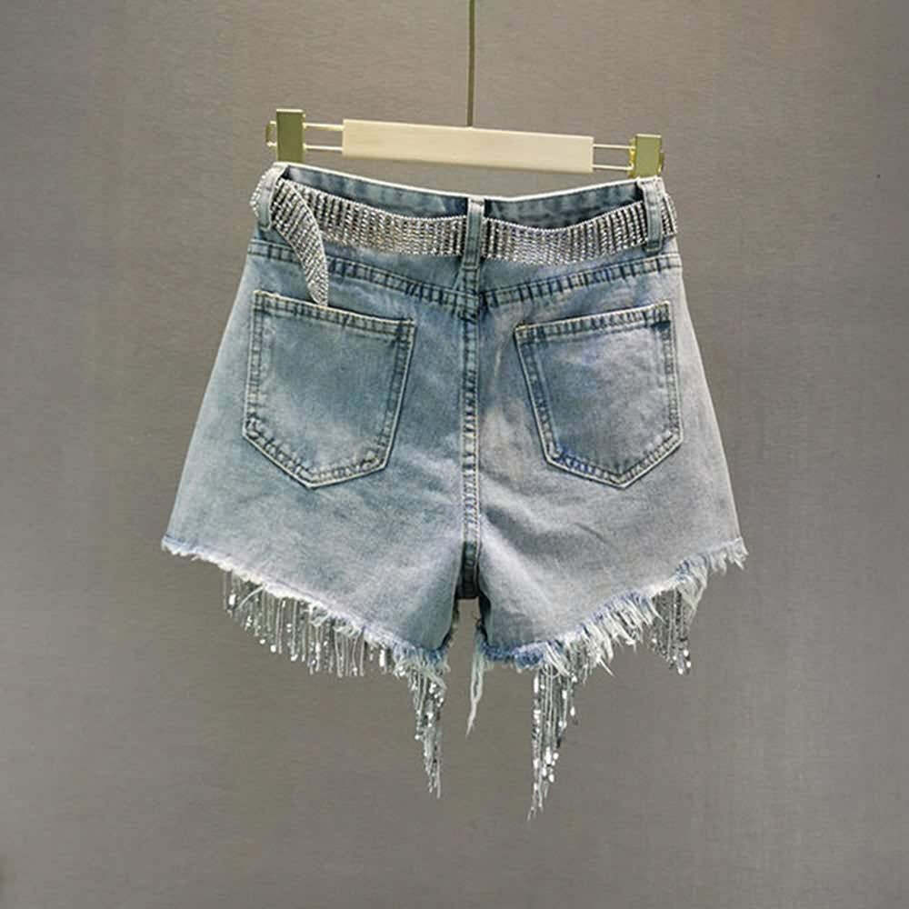 Y2K Gothic Punk Fringe Denim Shorts - 90s Grunge Summer Outfit, Retro Y2K Fashion