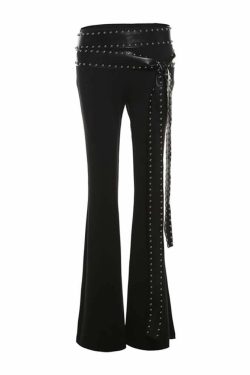 Y2K Gothic Punk High Waist Flare Pants - Retro 90s Grunge, Summer Y2K Outfits, Pastel Goth