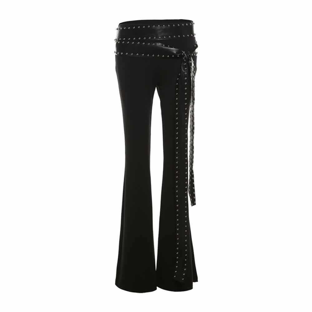 Y2K Gothic Punk High Waist Flare Pants - Retro 90s Grunge, Summer Y2K Outfits, Pastel Goth