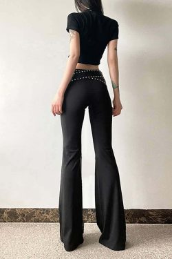 Y2K Gothic Punk High Waist Flare Pants - Retro 90s Grunge, Summer Y2K Outfits, Pastel Goth