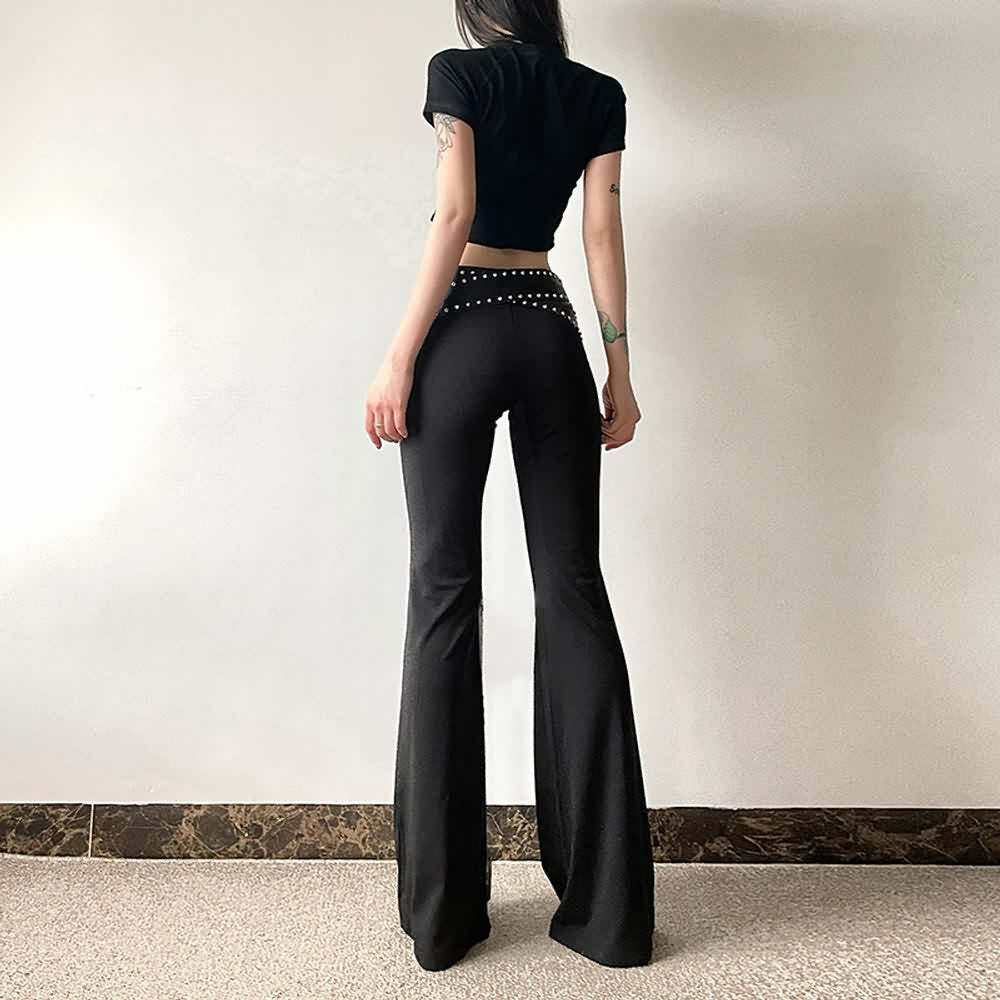 Y2K Gothic Punk High Waist Flare Pants - Retro 90s Grunge, Summer Y2K Outfits, Pastel Goth