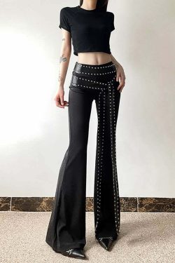 Y2K Gothic Punk High Waist Flare Pants - Retro 90s Grunge, Summer Y2K Outfits, Pastel Goth