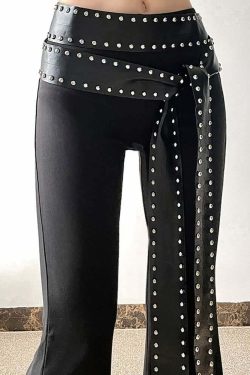 Y2K Gothic Punk High Waist Flare Pants - Retro 90s Grunge, Summer Y2K Outfits, Pastel Goth