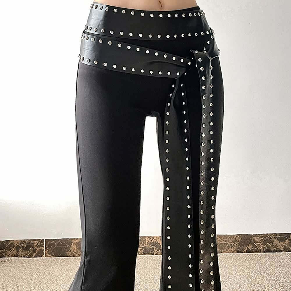 Y2K Gothic Punk High Waist Flare Pants - Retro 90s Grunge, Summer Y2K Outfits, Pastel Goth