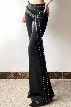 Y2K Gothic Punk High Waist Flare Pants - Retro 90s Grunge, Summer Y2K Outfits, Pastel Goth