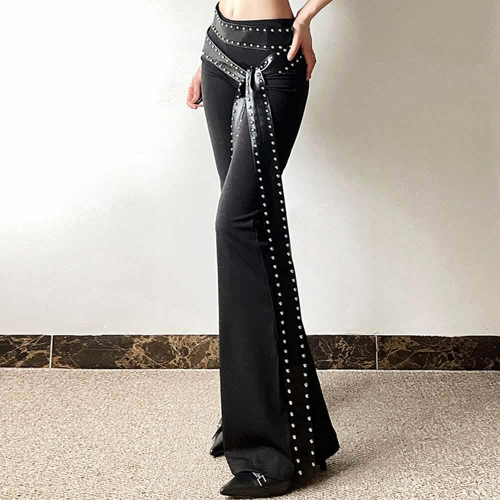 Y2K Gothic Punk High Waist Flare Pants - Retro 90s Grunge, Summer Y2K Outfits, Pastel Goth