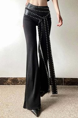 Y2K Gothic Punk High Waist Flare Pants - Retro 90s Grunge, Summer Y2K Outfits, Pastel Goth