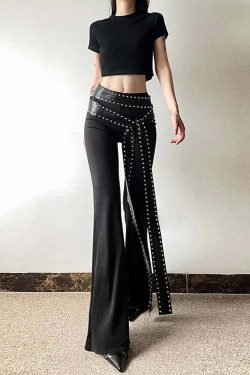 Y2K Gothic Punk High Waist Flare Pants - Retro 90s Grunge, Summer Y2K Outfits, Pastel Goth