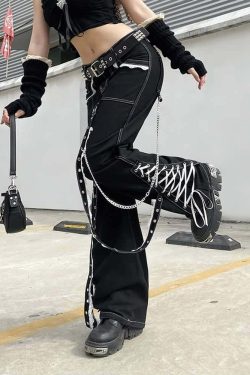 Y2K Gothic Punk Lace-Up Baggy Jeans - Retro 90s Grunge Fashion for Summer Outfits