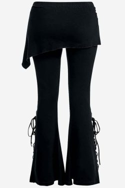 Y2K Gothic Punk Lace-Up Flare Skirt Pants - Retro 90s Grunge Summer Outfit