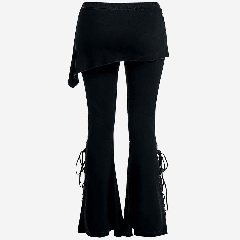 Y2K Gothic Punk Lace-Up Flare Skirt Pants - Retro 90s Grunge Summer Outfit