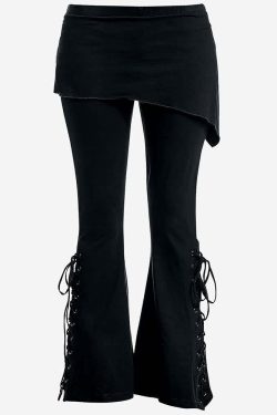 Y2K Gothic Punk Lace-Up Flare Skirt Pants - Retro 90s Grunge Summer Outfit