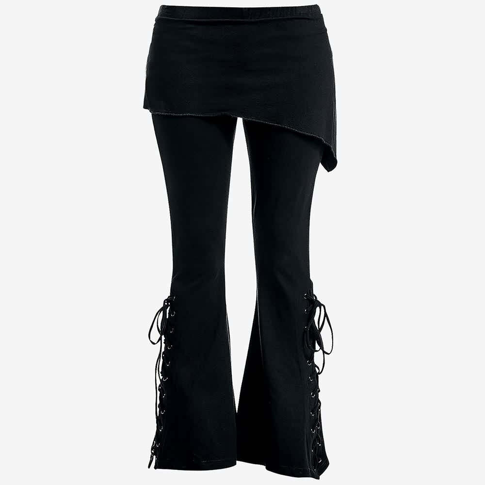 Y2K Gothic Punk Lace-Up Flare Skirt Pants - Retro 90s Grunge Summer Outfit