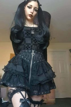 Y2K Gothic Punk Lace Mesh Ruffle Tiered Skirt - 90s Grunge Summer Outfit for Women