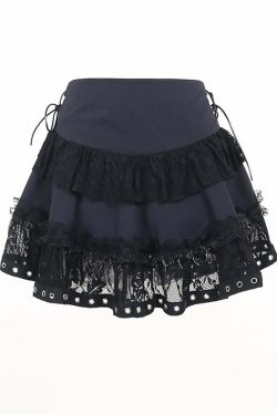 Y2K Gothic Punk Lace Mesh Ruffle Tiered Skirt - 90s Grunge Summer Outfit for Women
