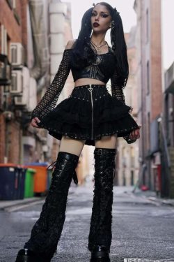 Y2K Gothic Punk Lace Mesh Ruffle Tiered Skirt - 90s Grunge Summer Outfit for Women