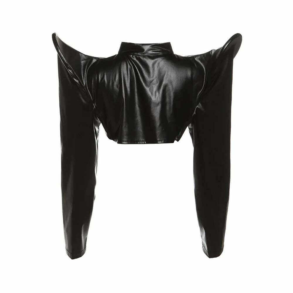 Y2K Gothic Punk Leather Crop Jacket - Retro 90s Grunge, Y2K Summer & Party Outfits