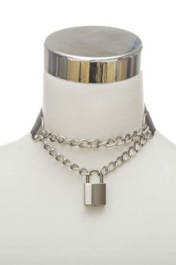 Y2K Gothic Punk Lock Chain Choker - Retro 90s Grunge Fashion, Y2K Club & Party Outfits
