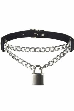 Y2K Gothic Punk Lock Chain Choker - Retro 90s Grunge Fashion, Y2K Club & Party Outfits