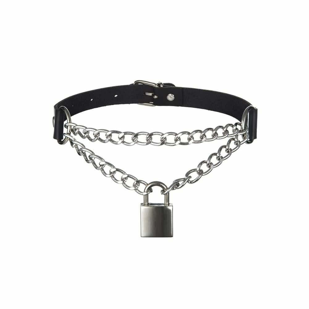 Y2K Gothic Punk Lock Chain Choker - Retro 90s Grunge Fashion, Y2K Club & Party Outfits