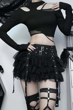 Y2K Gothic Punk Mesh Tiered Ruffle Mini Skirt - 90s Grunge Summer Outfit for Women