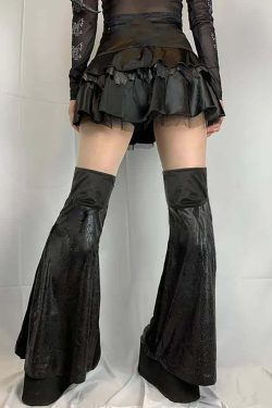 Y2K Gothic Punk Mini Skirt & Flare Leg Warmers - 90s Grunge Summer Outfit