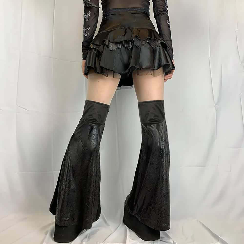 Y2K Gothic Punk Mini Skirt & Flare Leg Warmers - 90s Grunge Summer Outfit