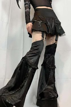 Y2K Gothic Punk Mini Skirt & Flare Leg Warmers - 90s Grunge Summer Outfit