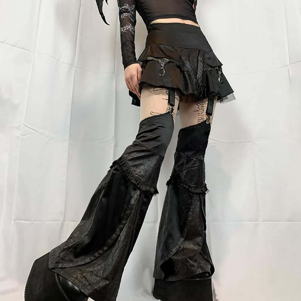 Y2K Gothic Punk Mini Skirt & Flare Leg Warmers - 90s Grunge Summer Outfit