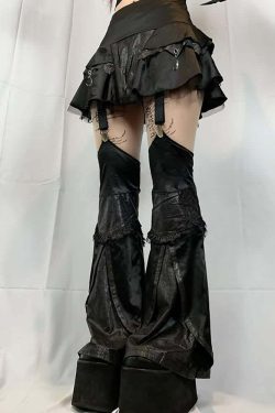 Y2K Gothic Punk Mini Skirt & Flare Leg Warmers - 90s Grunge Summer Outfit