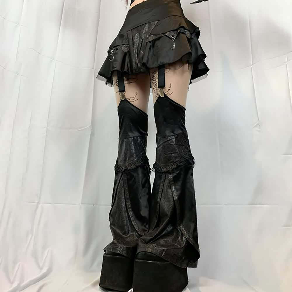 Y2K Gothic Punk Mini Skirt & Flare Leg Warmers - 90s Grunge Summer Outfit